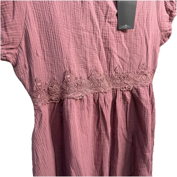 Disturbia Rosamoth Applique Trim Cotton Mini Smock Mauve Dress US10 Soft Grunge - Picture 4 of 8